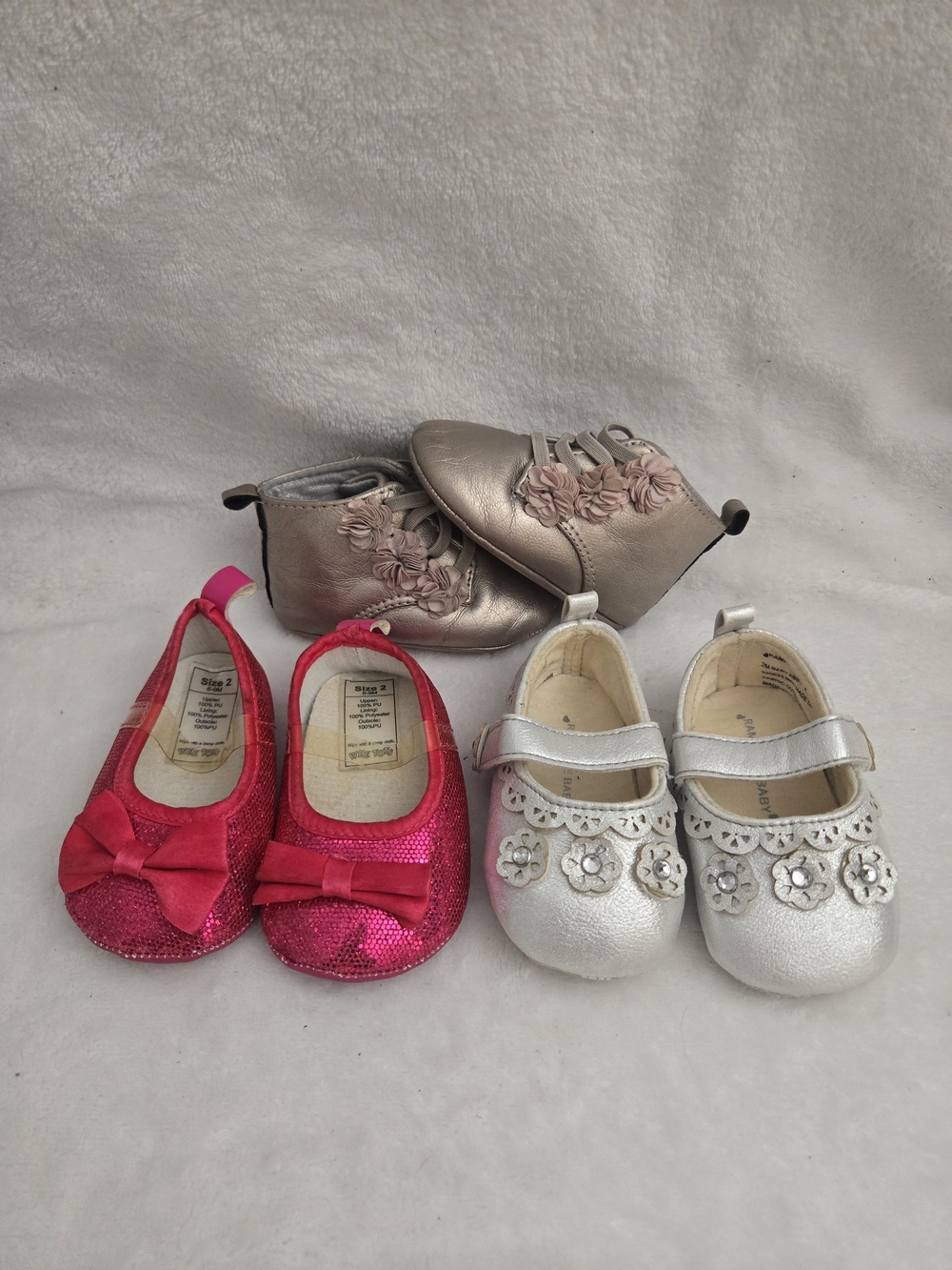 Kids Rose Ankle Boots & Sparkle Mary Janes - 3-Pair Set Bundle Size 2 Baby